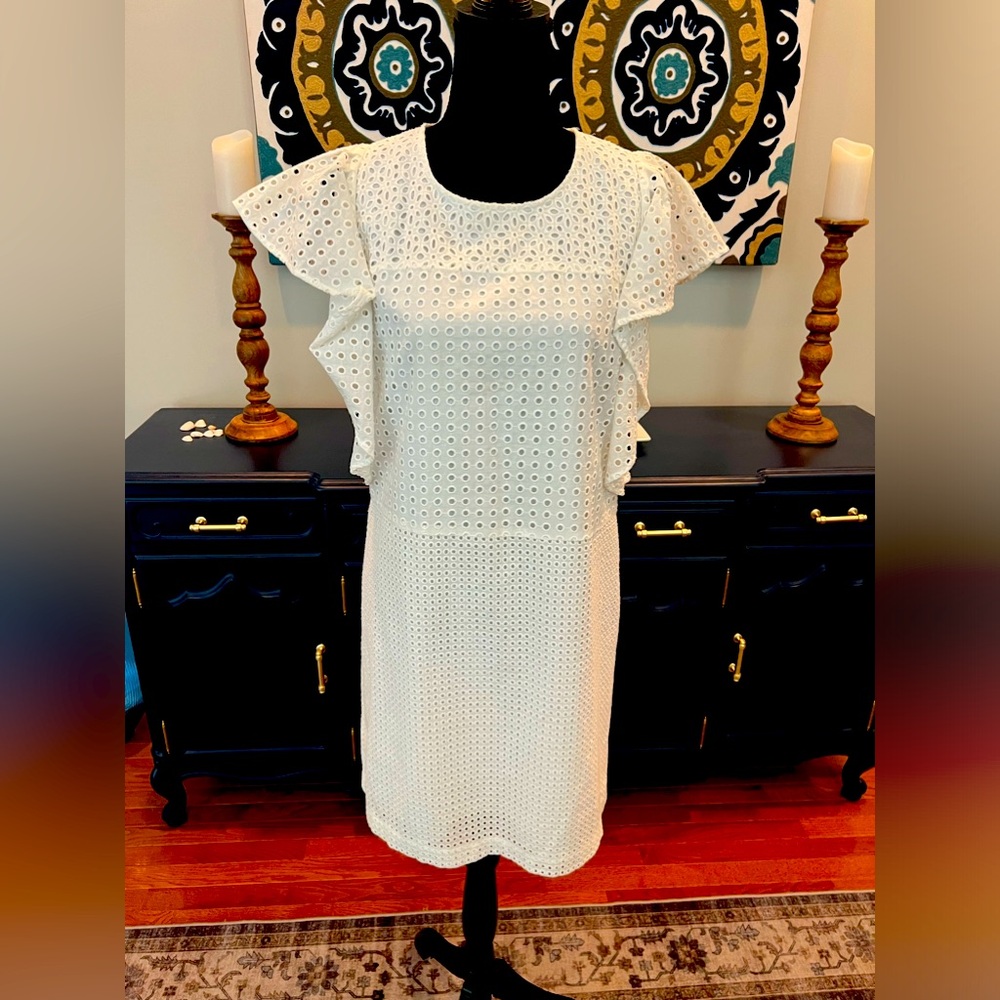 Mika & Gali white ruffle sleeve dress size small nwot